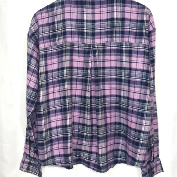 Wild Fable Sz M Plaid Button Up Highlow Back Pleat Shirt - Picture 2 of 10